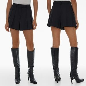 Helmut Lang SIZE 6 Pleated Stretch Wool Skirt Skort in Basalt Black